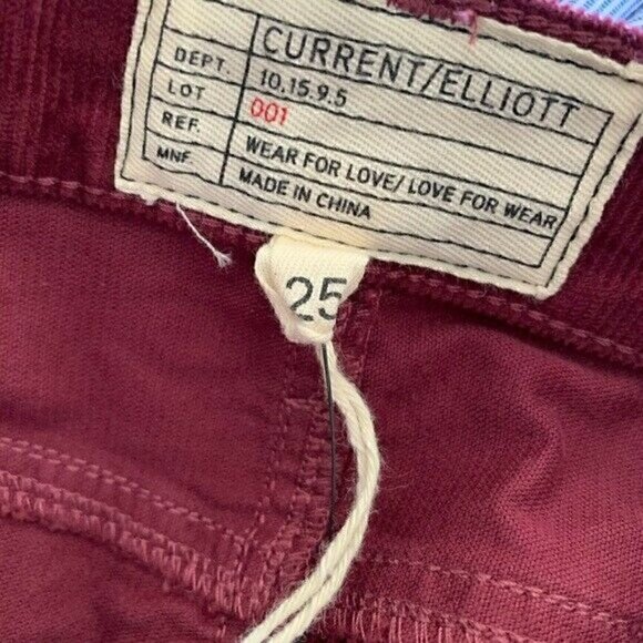 Current/Elliott Pants Size 25 Color Wine NEW $208 The Kick Jeans Womens Corduroy - Picture 8 of 8